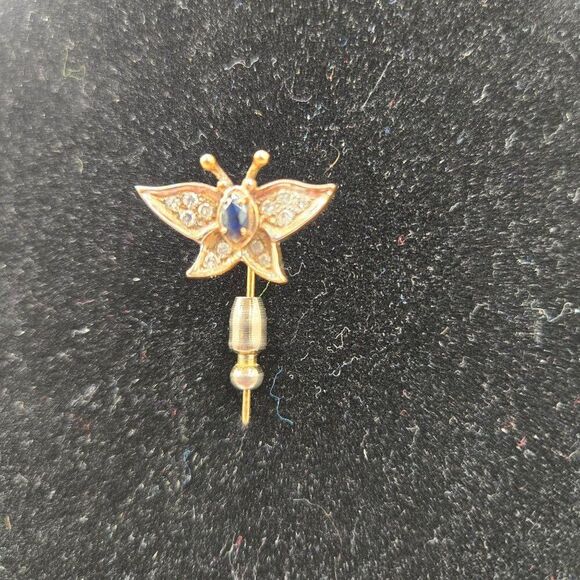 Vintage 14K Gold Butterfly Stick Pin Diamonds Sapphire - Picture 5 of 7